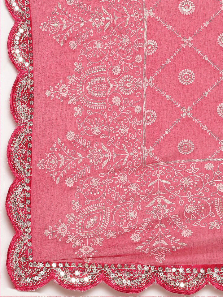 Neerus Pink printed straight sharara set kurta dupatta - detail view 4