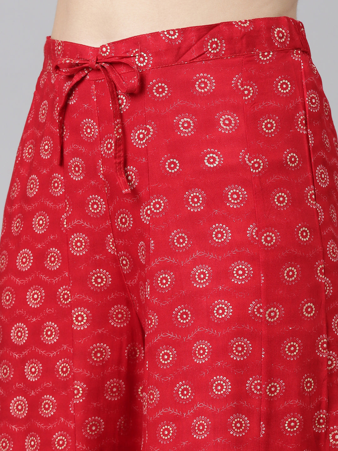 Neerus Red printed straight sharara set with dupatta - detail view 3