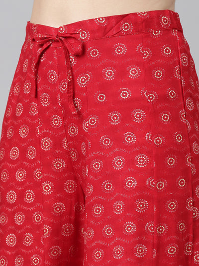 Neerus Red Regular Straight Printed Kurta And Sharara With Dupatta