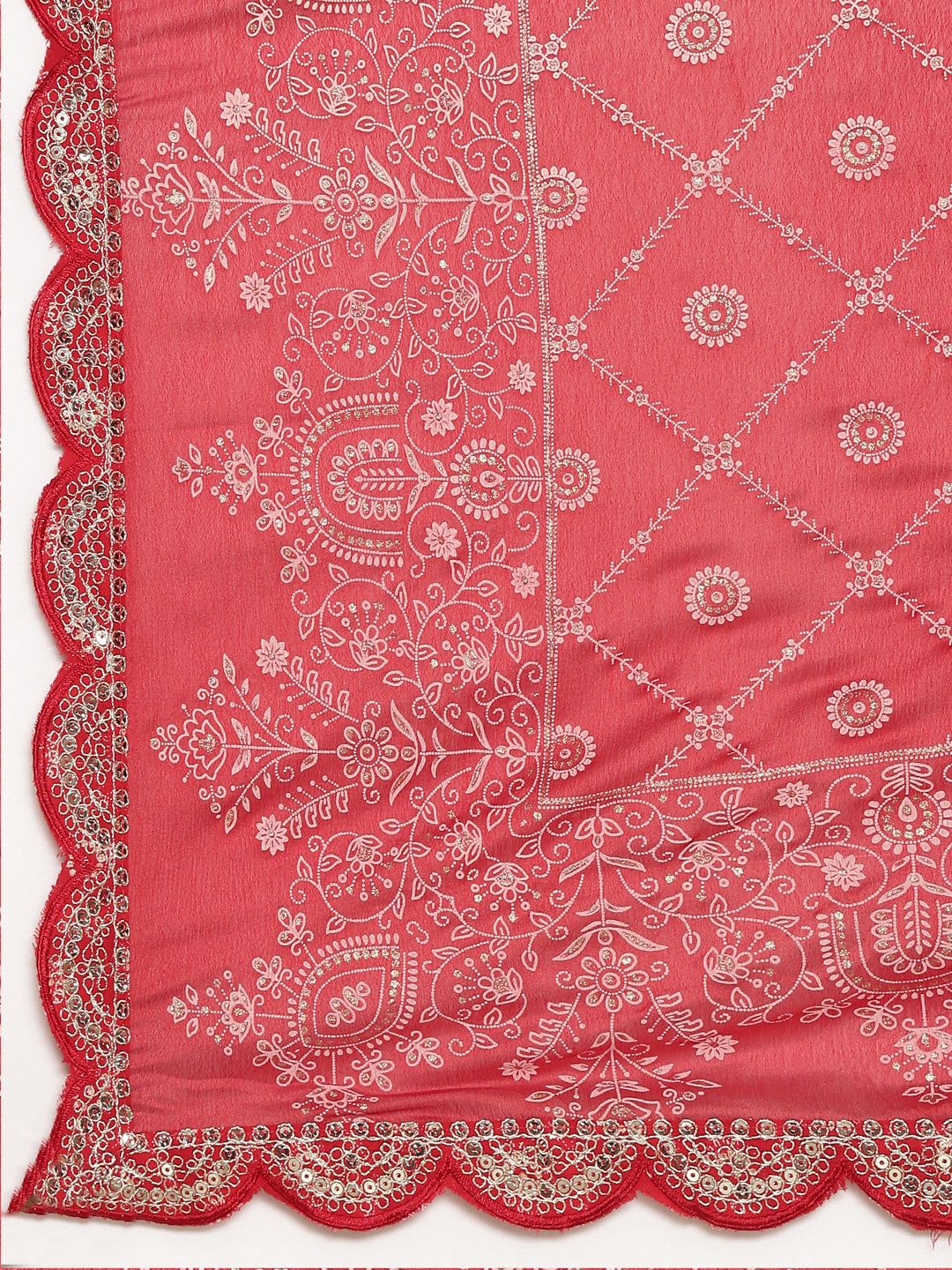 Neerus Red printed straight sharara set with dupatta - detail view 4