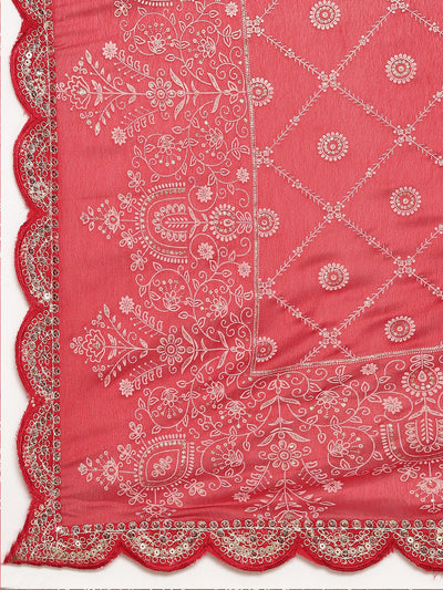 Neerus Red Regular Straight Printed Kurta And Sharara With Dupatta