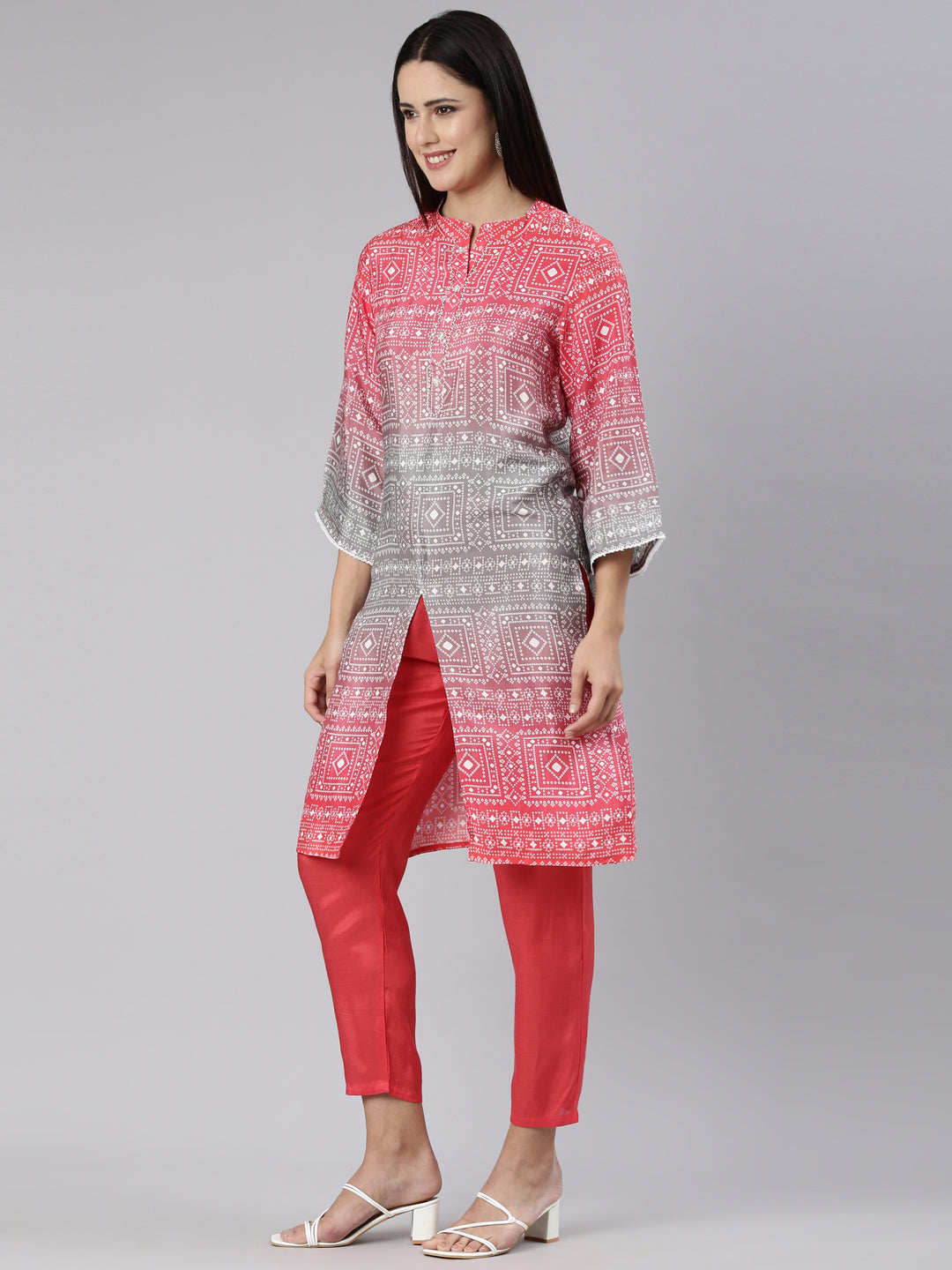 Neerus Red shantoon printed kurta set - back view