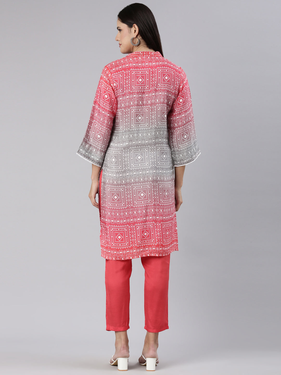Neerus Red shantoon printed kurta set - side view