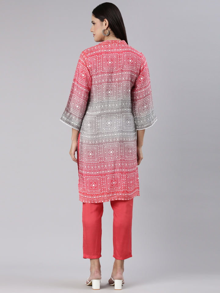 Neerus Red shantoon printed kurta set - side view