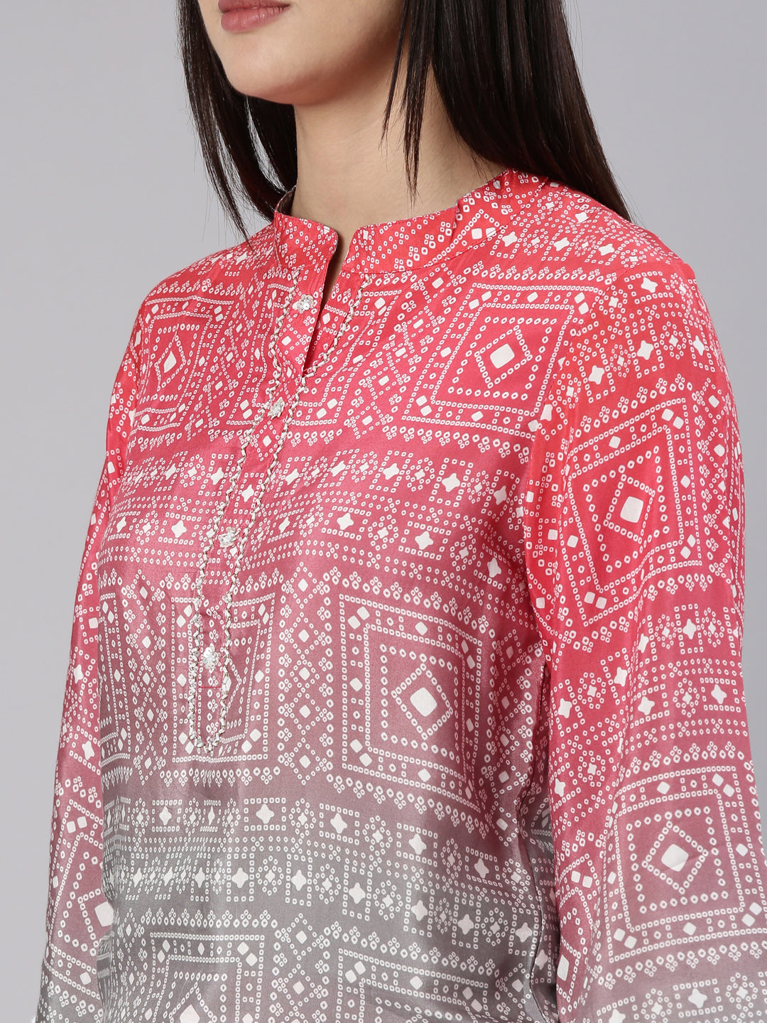 Neerus Red shantoon printed kurta set - detail view 1