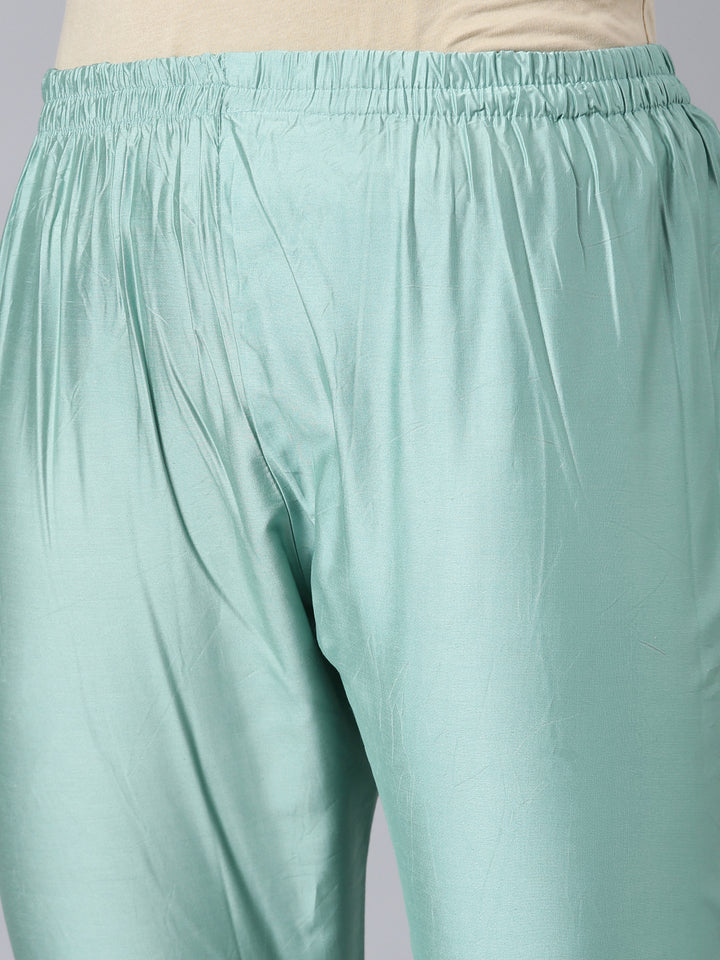 Neerus Green solid straight suit set with dupatta - detail view 3