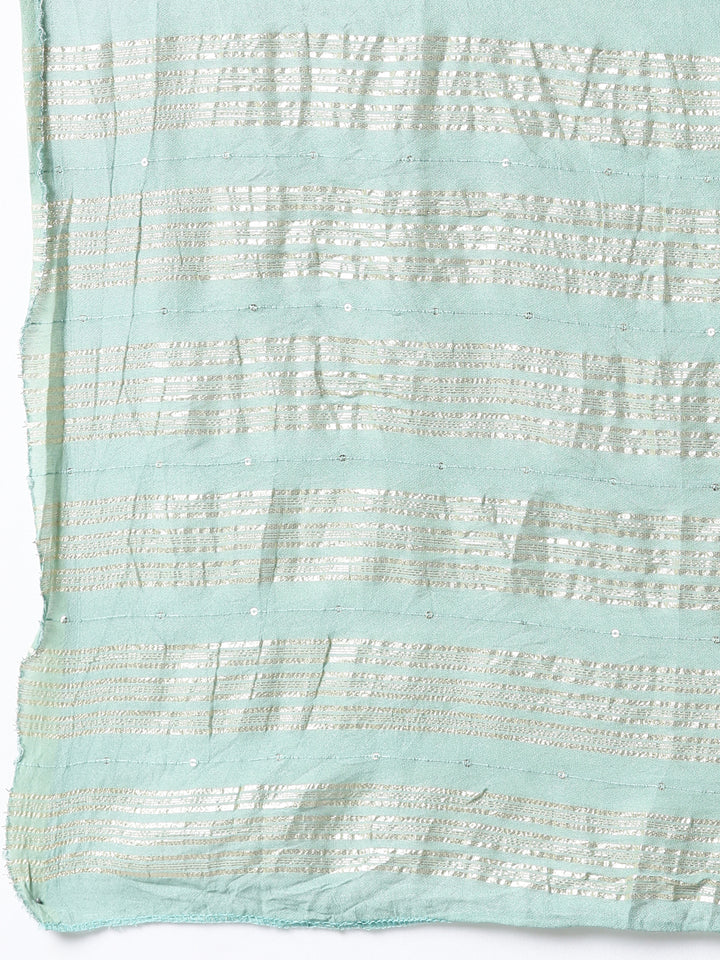 Neerus Green solid straight suit set with dupatta - detail view 4