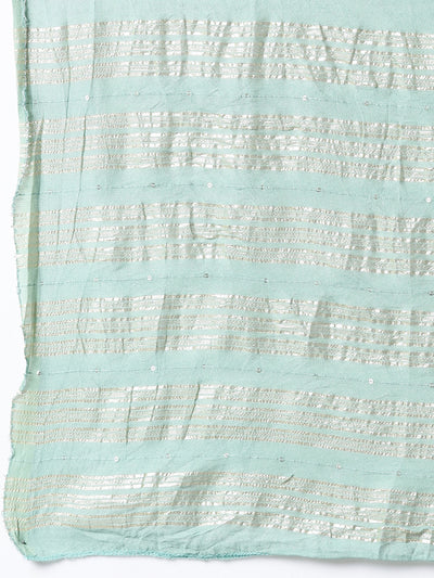 Neerus Sea Green Regular Straight Solid Kurta And Trousers With Dupatta