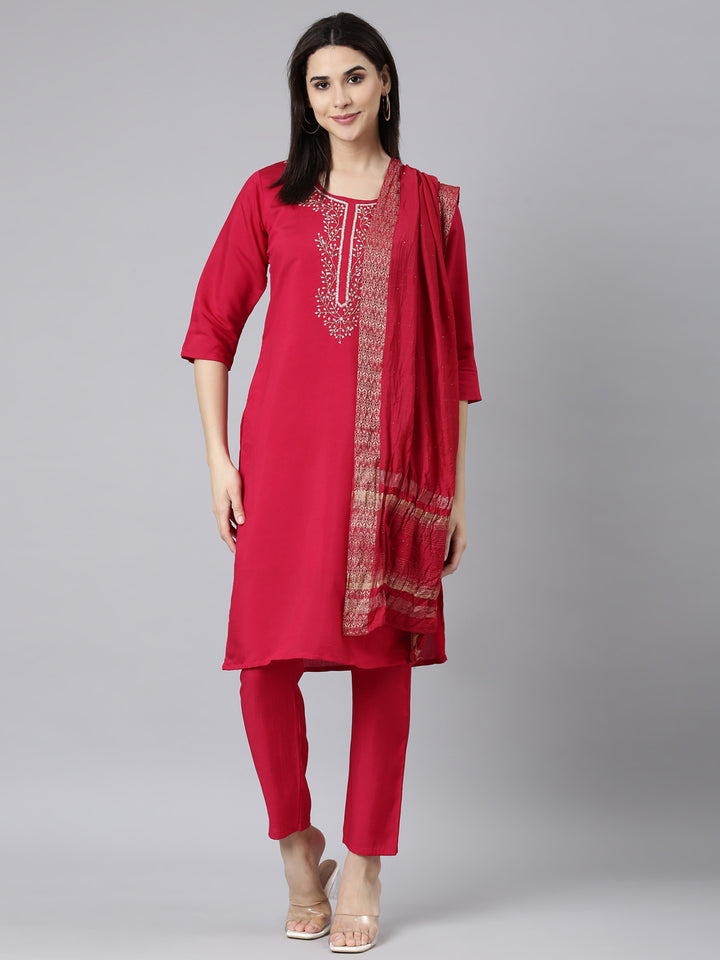 Neerus Pink shantoon solid suit set - front view