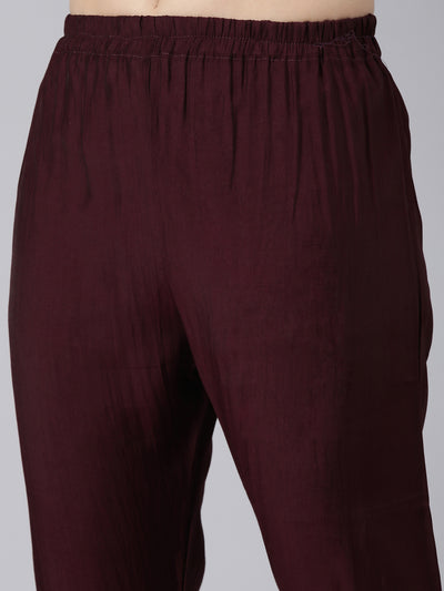 Neerus Purple Regular Straight Solid Kurta And  Trousers With Dupatta