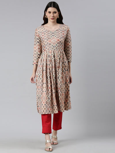 Neeru's Peach Color Rayon Fabric Printed Kurta