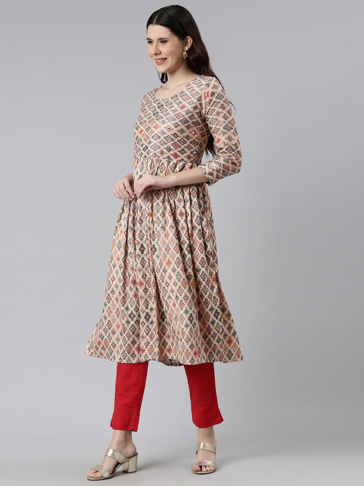 Neerus Orange rayon printed kurti - back view