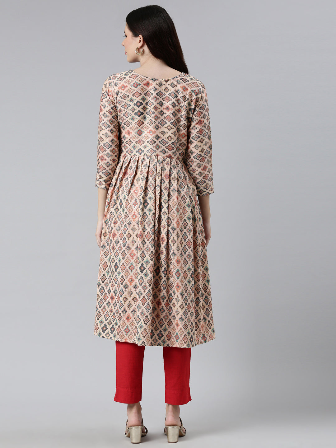 Neerus Orange rayon printed kurti - side view