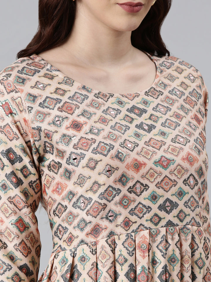 Neerus Orange rayon printed kurti - detail view 1