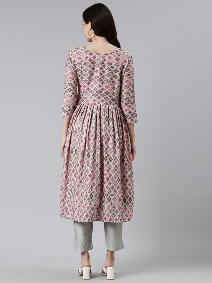Neerus Pink rayon printed kurti - side view