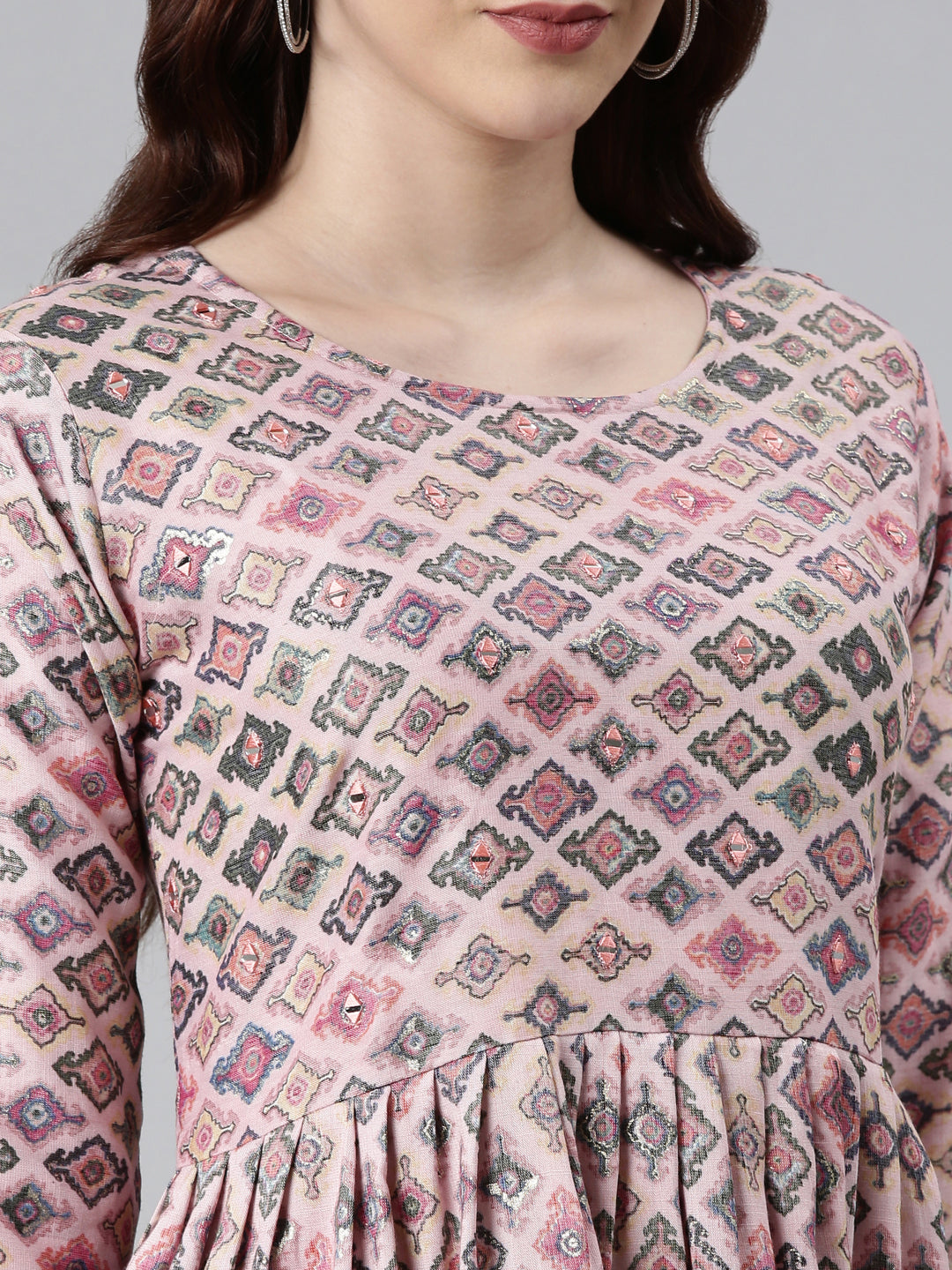 Neerus Pink rayon printed kurti - detail view 1
