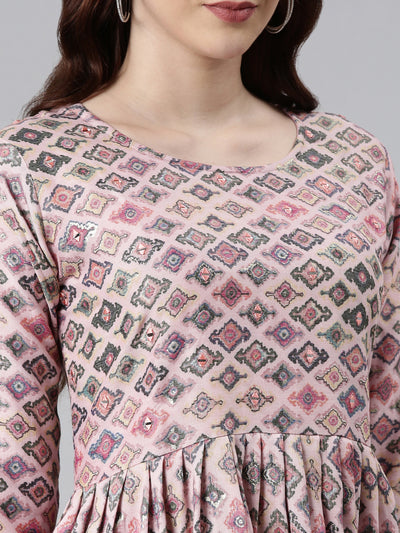 NEERUS PINK COLOR RAYON FABRIC PRINTED KURTA
