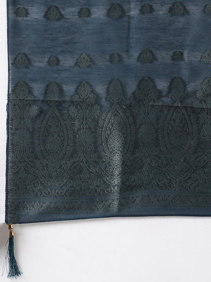 Neerus Green organza printed suit set - detail view 4