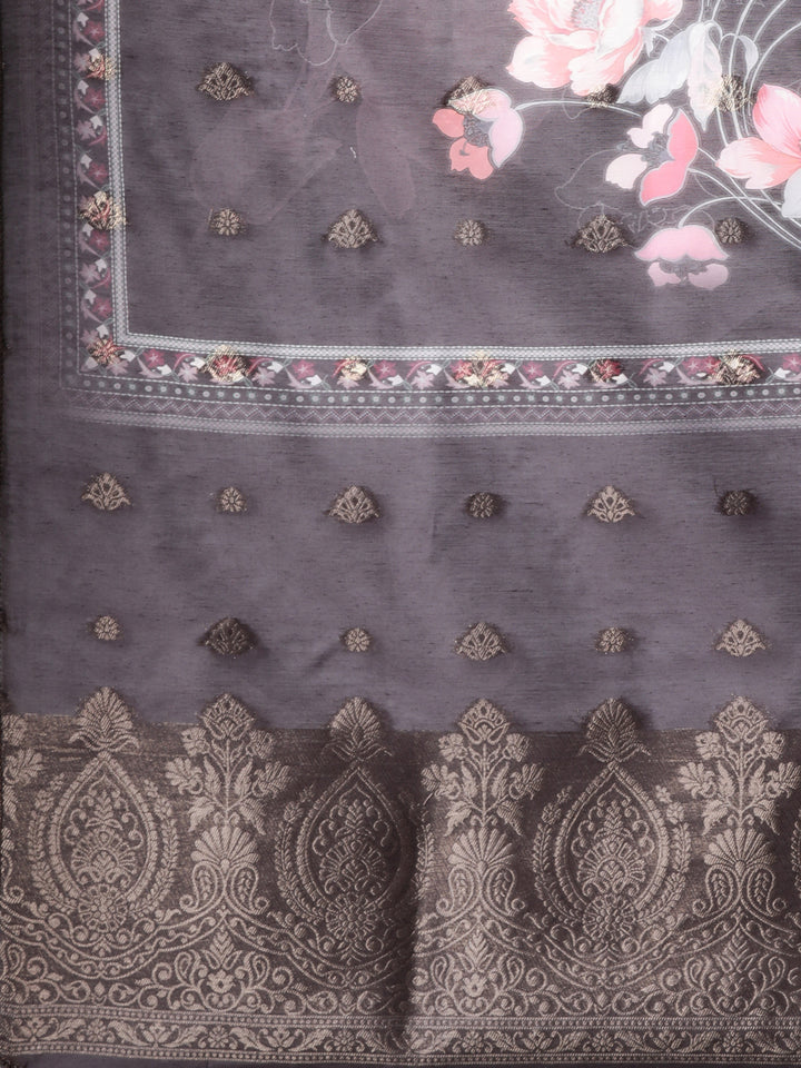 Neerus Purple Regular Straight Floral Kurta And  Trousers With Dupatta