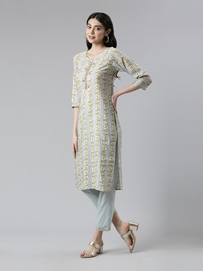 Neerus Women Floral Printed Mirror Work Kurta with Trousers Dupatta