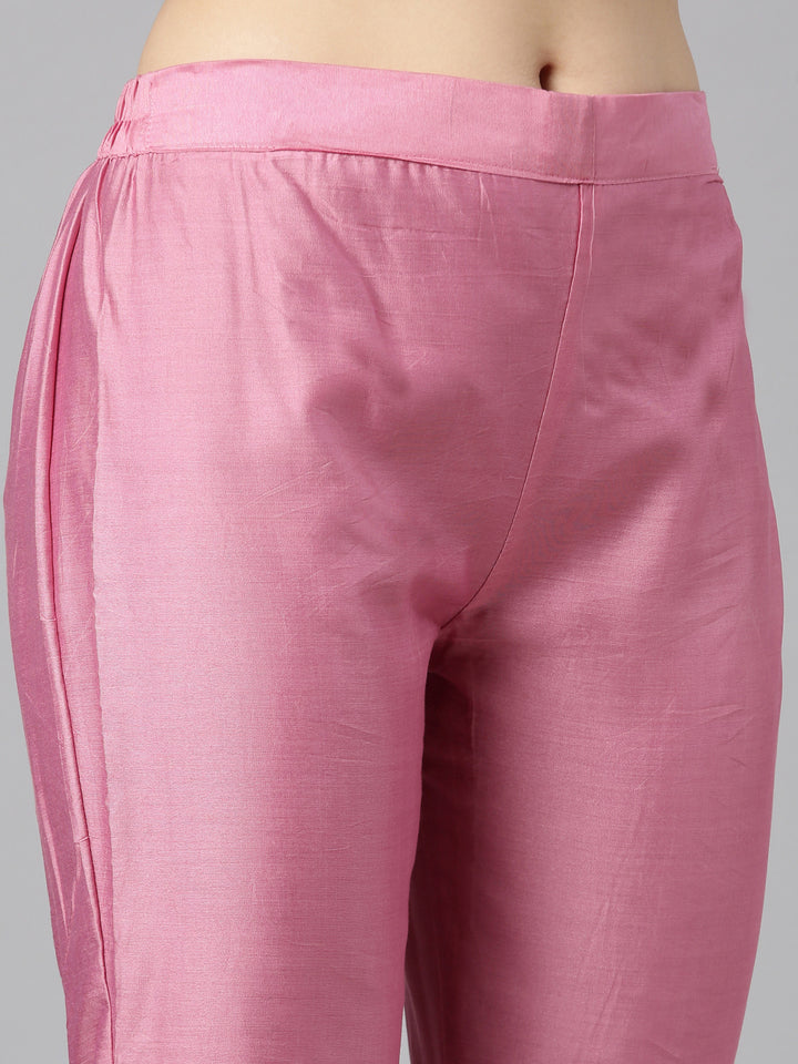Neerus Pink printed floral kurta set with trouser and dupatta - detail view 3