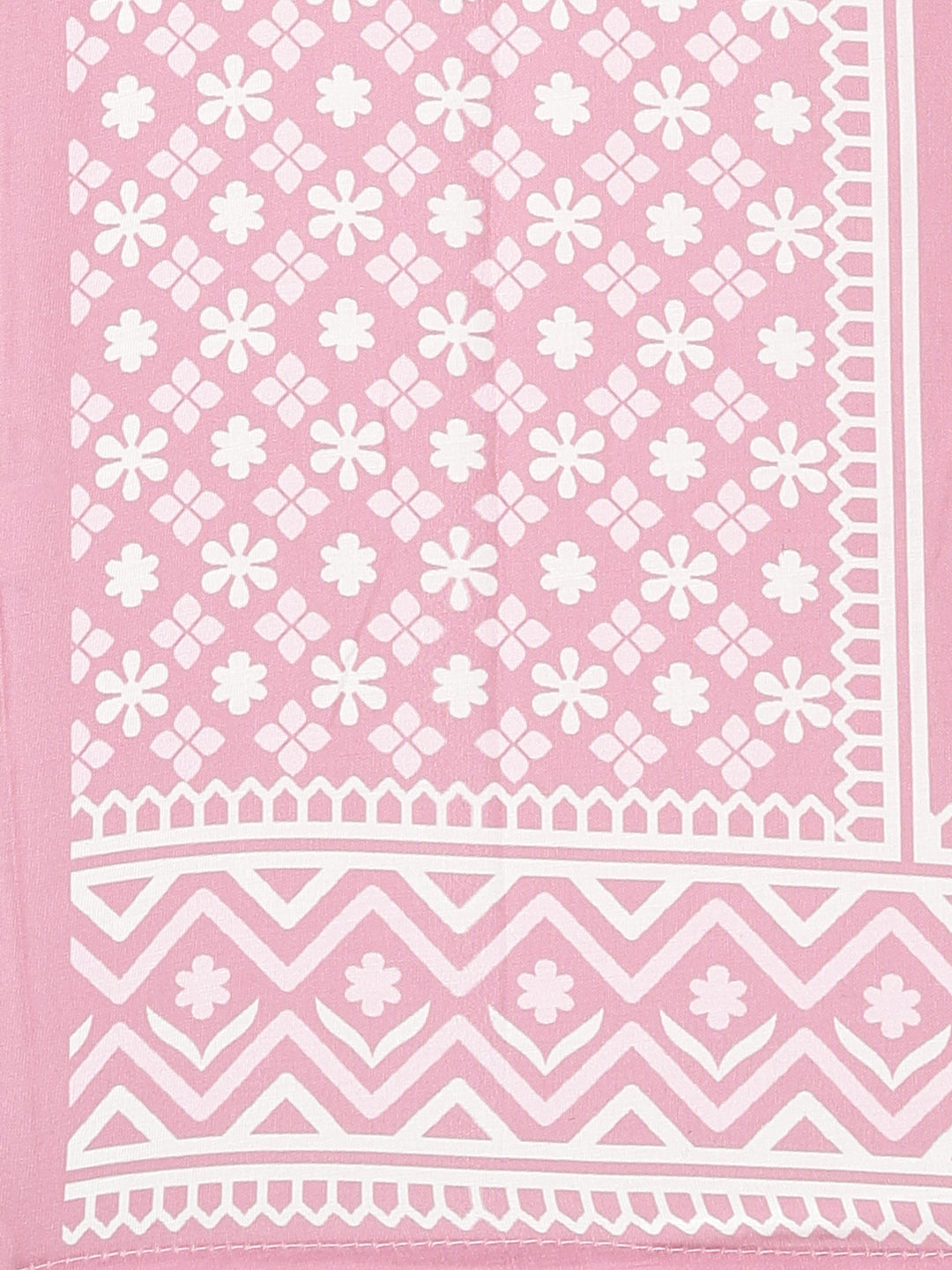 Neerus Pink printed floral kurta set with trouser and dupatta - detail view 4