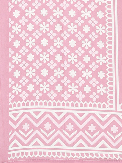 Neerus Pink Regular Straight Floral Kurta And Trousers With Dupatta