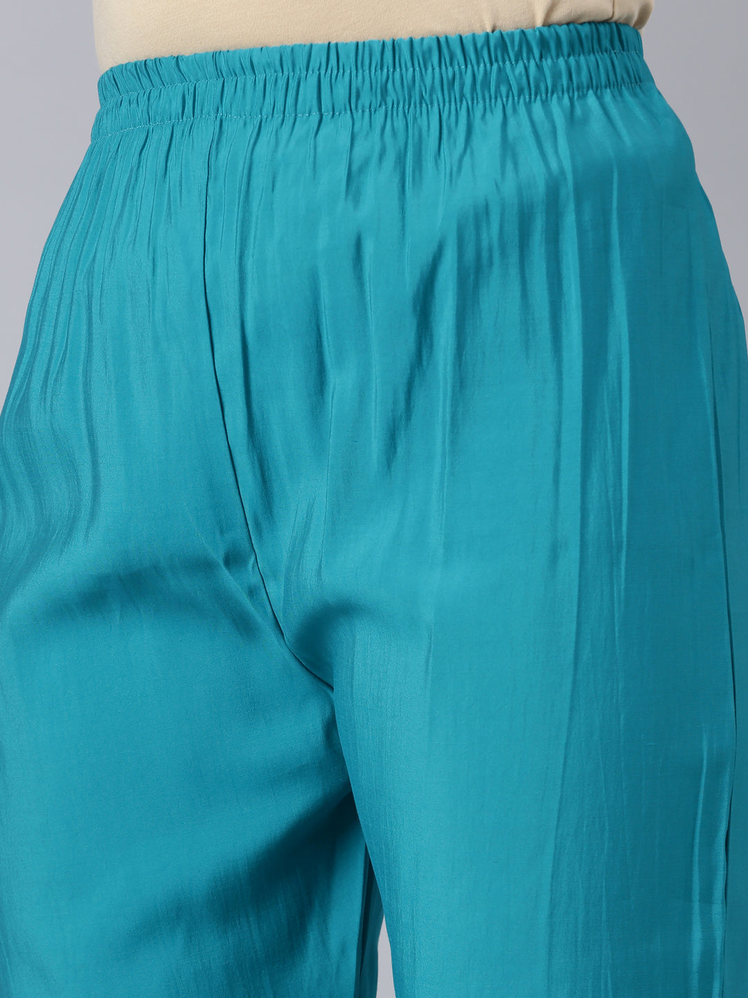 Neerus Blue printed floral suit set straight kurta with trouser and dupatta - detail view 3