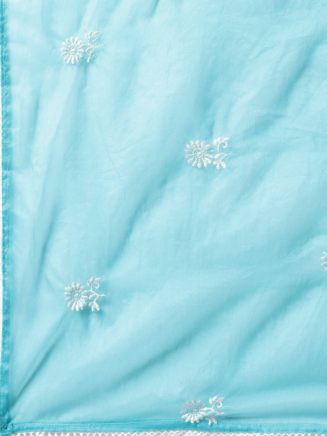 Neerus Blue printed floral suit set straight kurta with trouser and dupatta - detail view 4