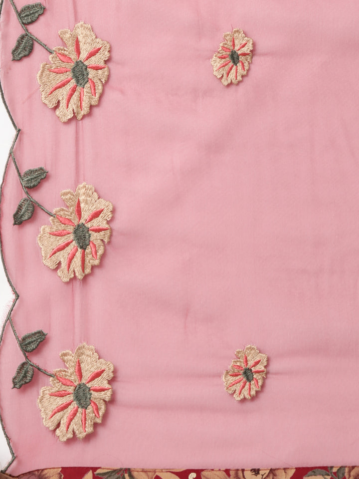 Neerus Maroon printed floral suit set - detail view 4