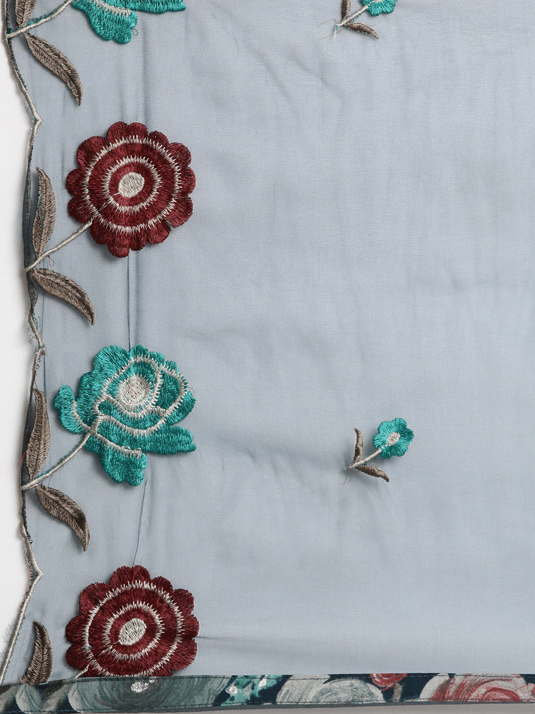 Neerus Green printed floral suit set straight kurta with trouser and dupatta - detail view 4