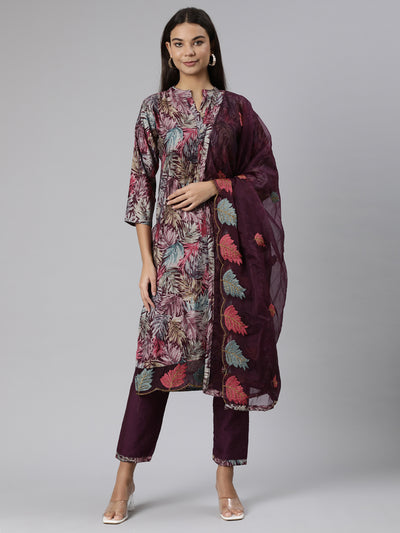 Neeru's Purple Regular Straight Tribal Kurta And Trousers With Dupatta