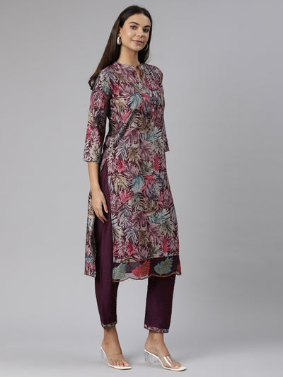 Neeru's Purple Regular Straight Tribal Kurta And Trousers With Dupatta