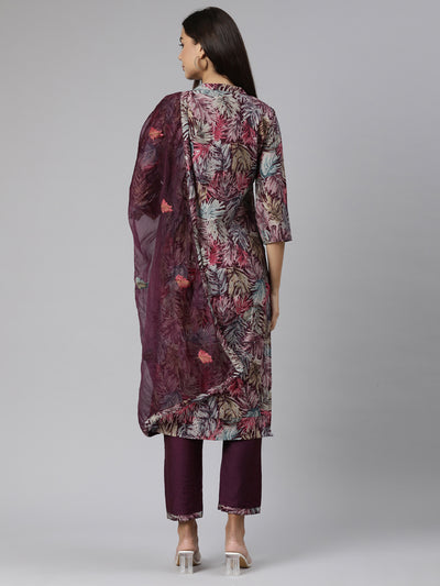Neeru's Purple Regular Straight Tribal Kurta And Trousers With Dupatta