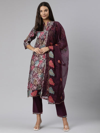 Neeru's Purple Regular Straight Tribal Kurta And Trousers With Dupatta