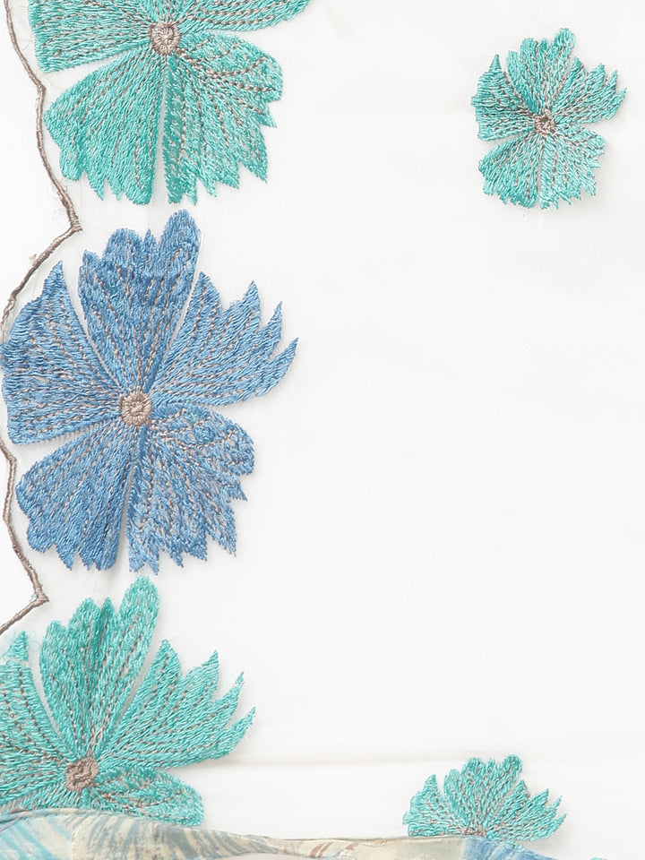 Neerus Green printed floral kurta set with trouser and dupatta - detail view 4