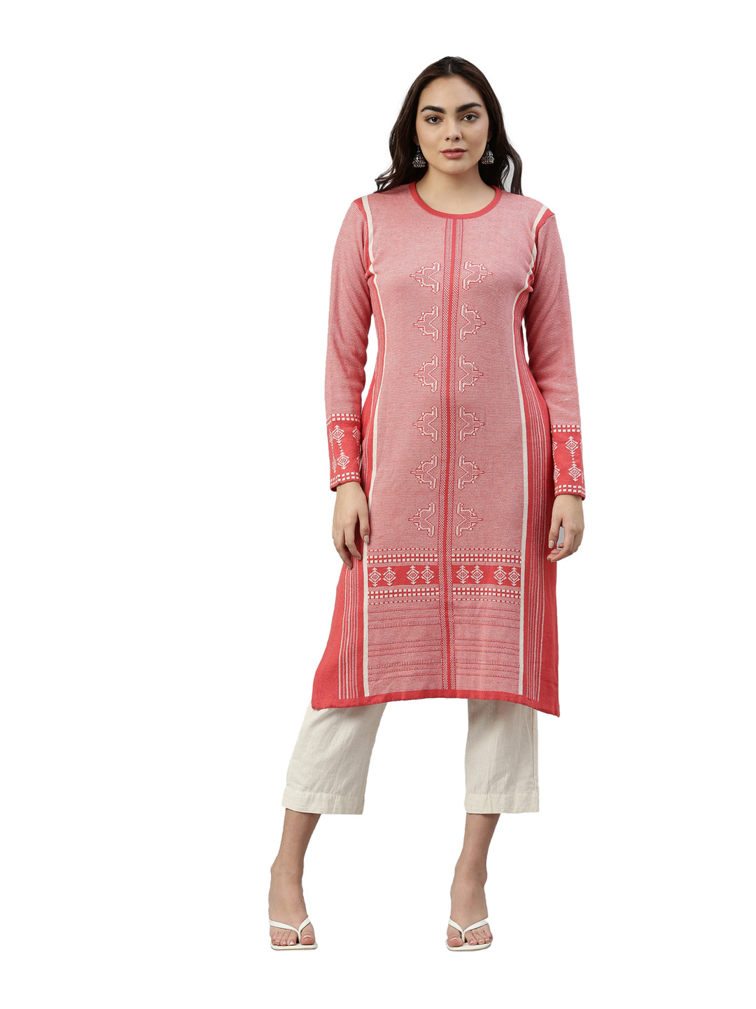 Neerus Winter Wear Woven Design Acrylic Kurta For Women