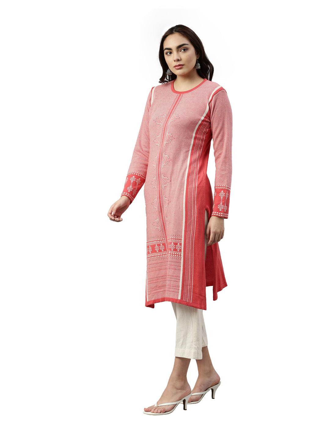 Neerus Winter Wear Woven Design Acrylic Kurta For Women