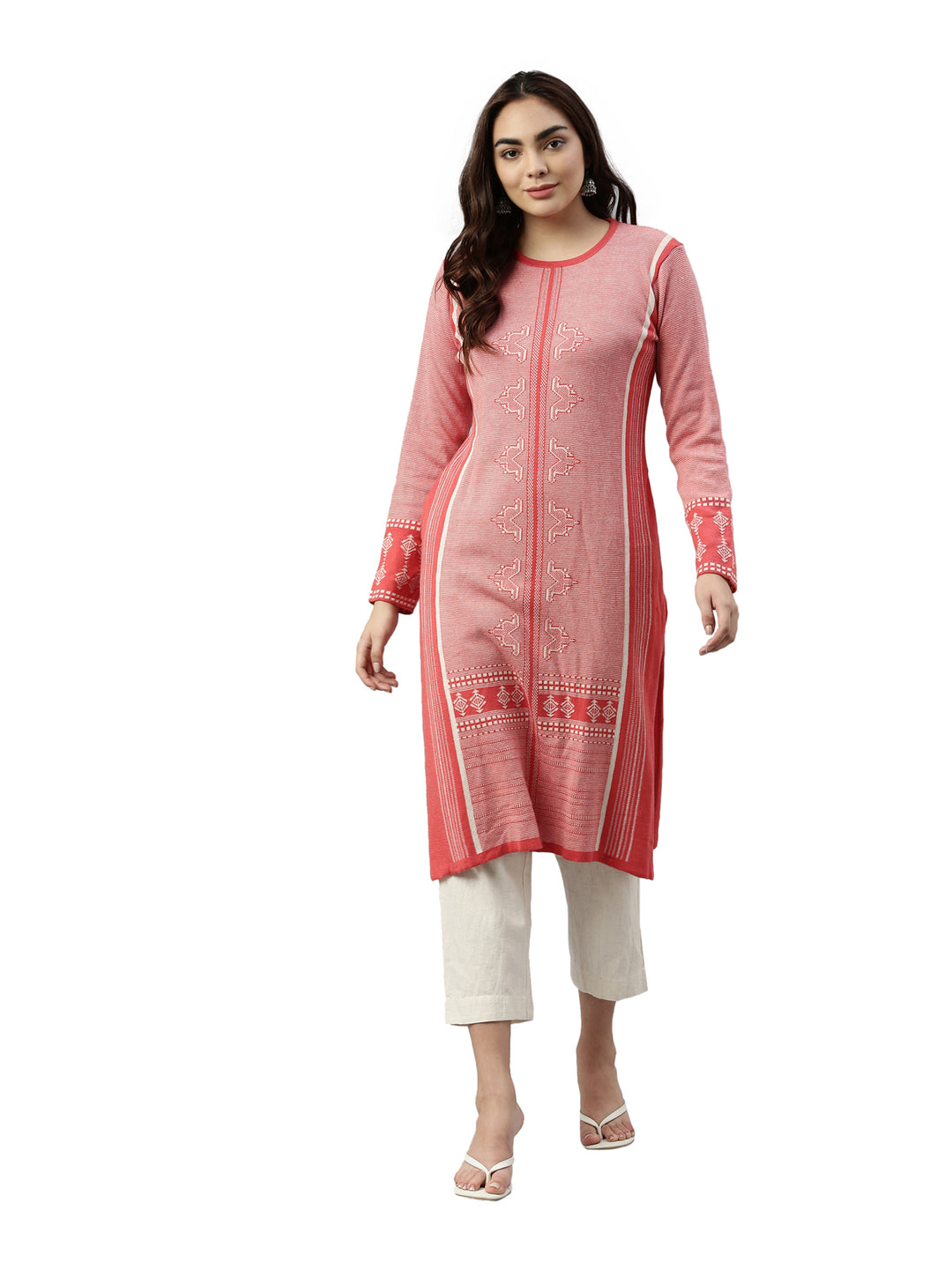 Neerus Winter Wear Woven Design Acrylic Kurta For Women