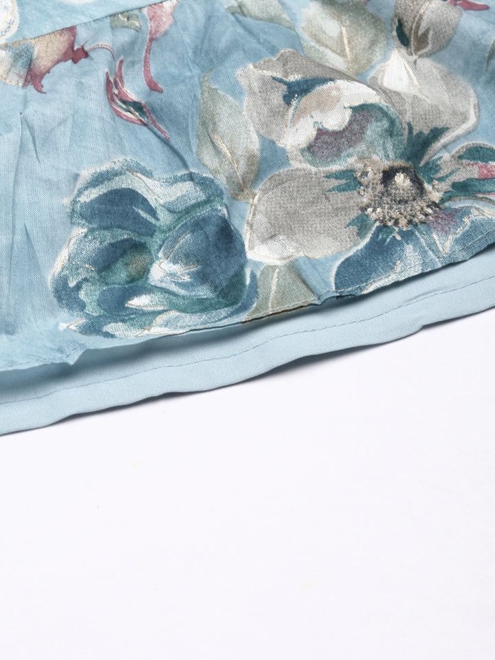 Neerus Blue Straight Casual Floral Dresses