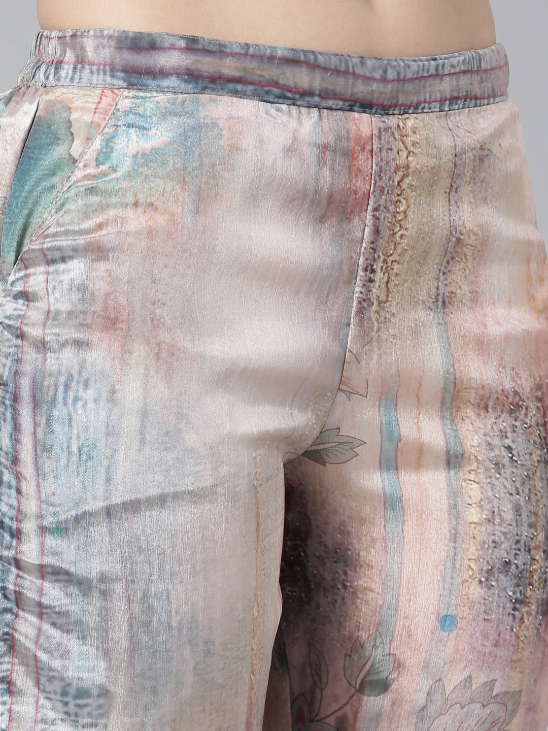 Neerus Multi floral printed high-low kurta set - detail view 3