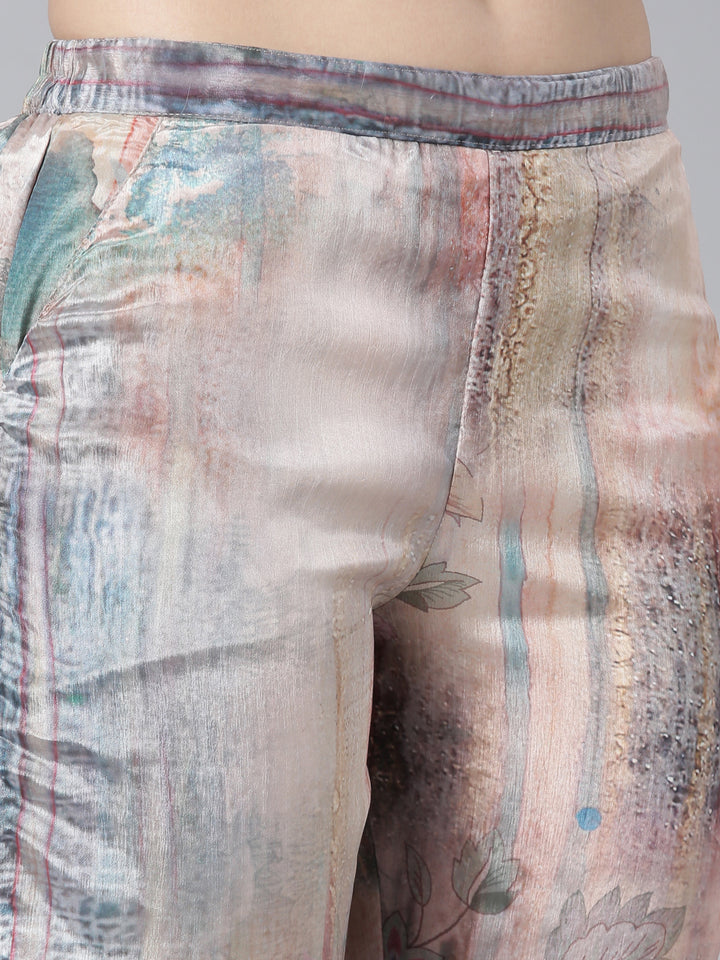 Neerus Multi floral printed high-low kurta set - detail view 3