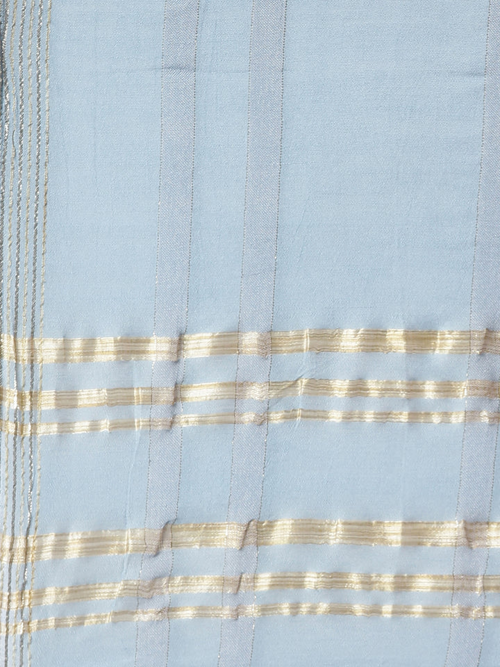 Neerus Blue printed floral kurta set with palazzo and dupatta - detail view 4