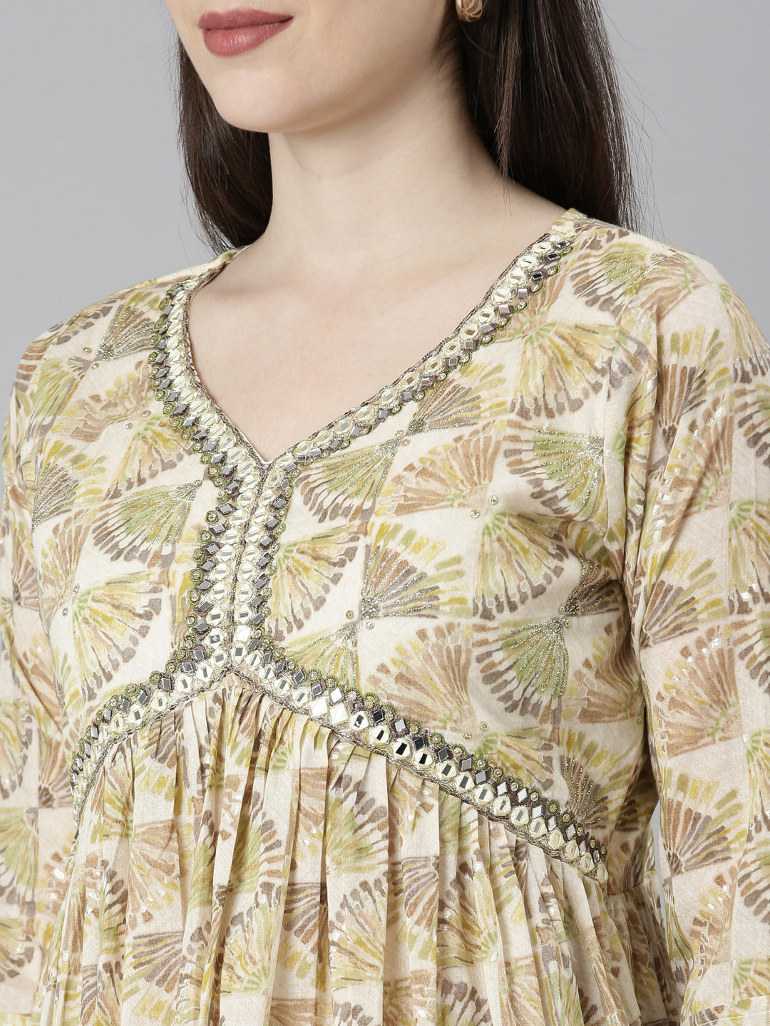 Neerus Green Regular Straight Tribal Kurta And Palazzos With Dupatta