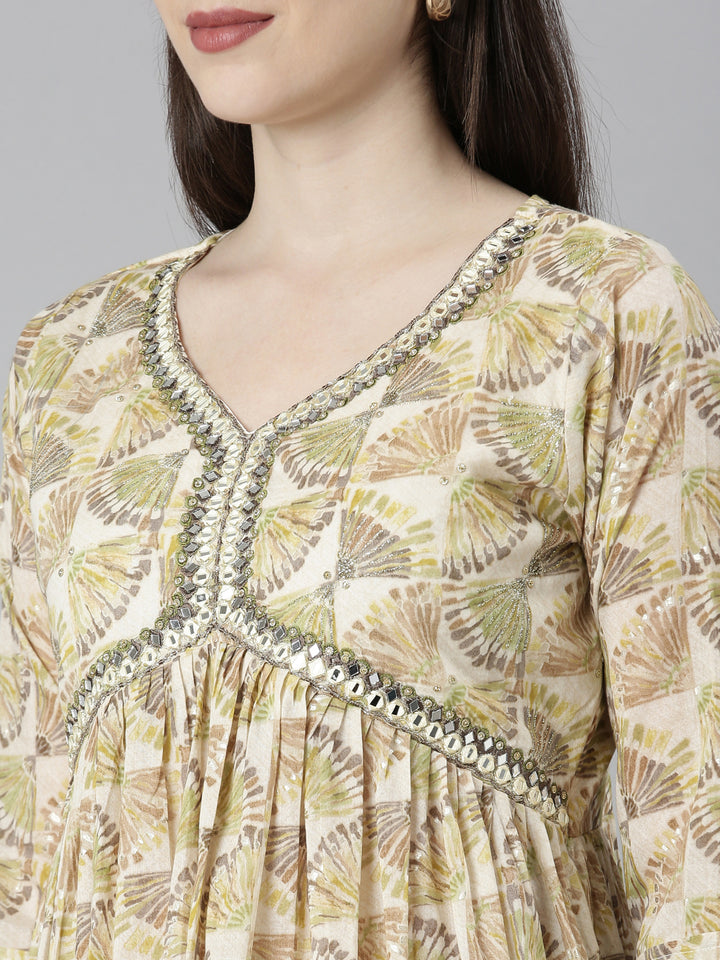 Neerus Green Regular Straight Tribal Kurta And Palazzos With Dupatta