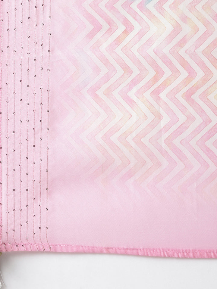 Neerus Pink printed straight kurta set with trouser and dupatta - detail view 4