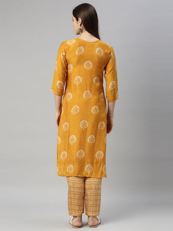 Neerus Yellow ethnic mirror work suit set - detail view 1