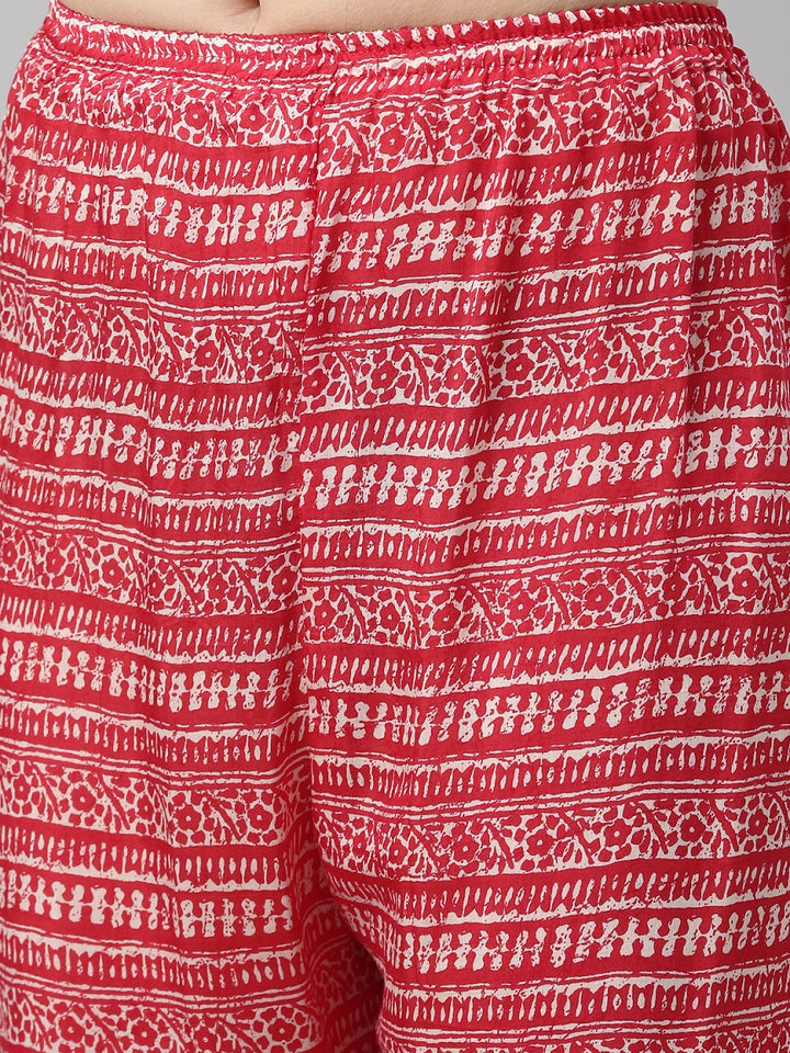 Neerus Red printed embellished kurta set with trousers - detail view 3