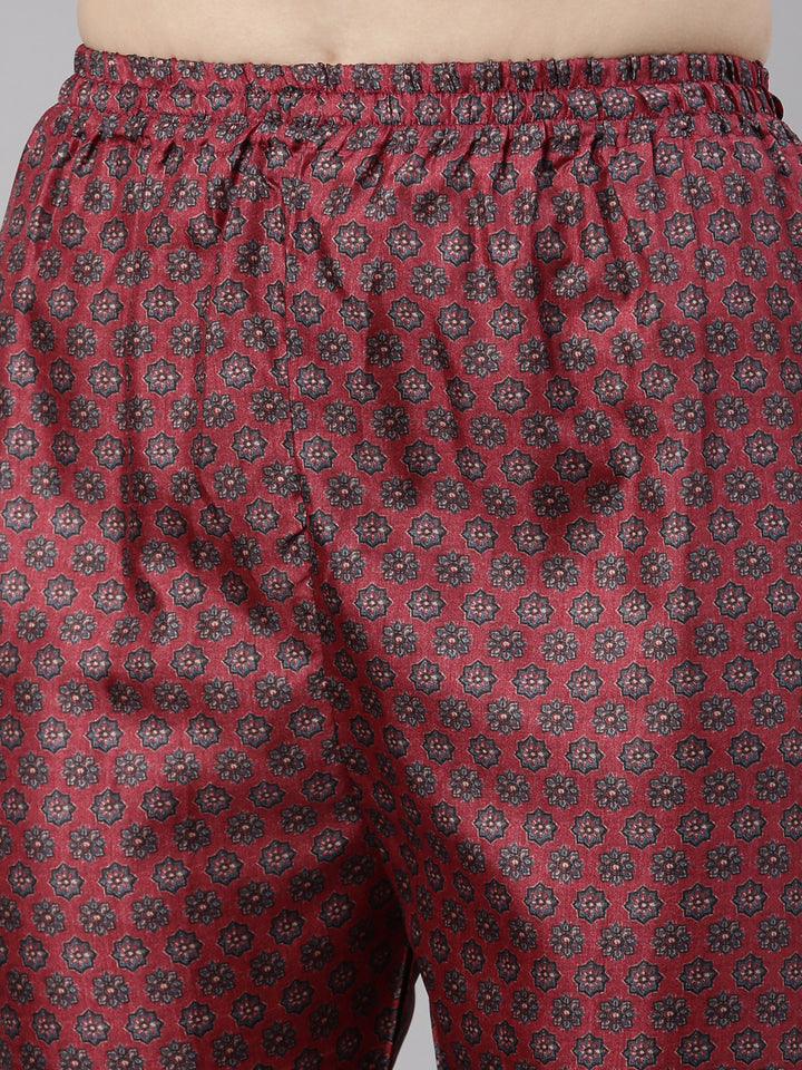 Neerus Maroon silk mirror work kurta set - detail view 4