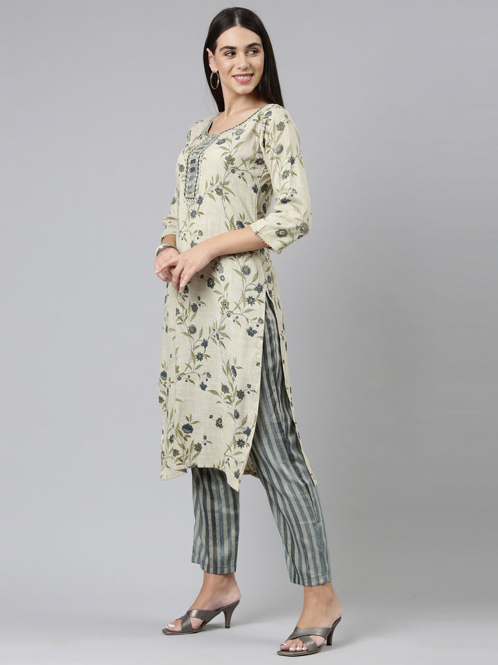 Neerus Blue printed floral kurta suit set - back view